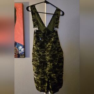 Camo Utility Overall Dress - Olive Green